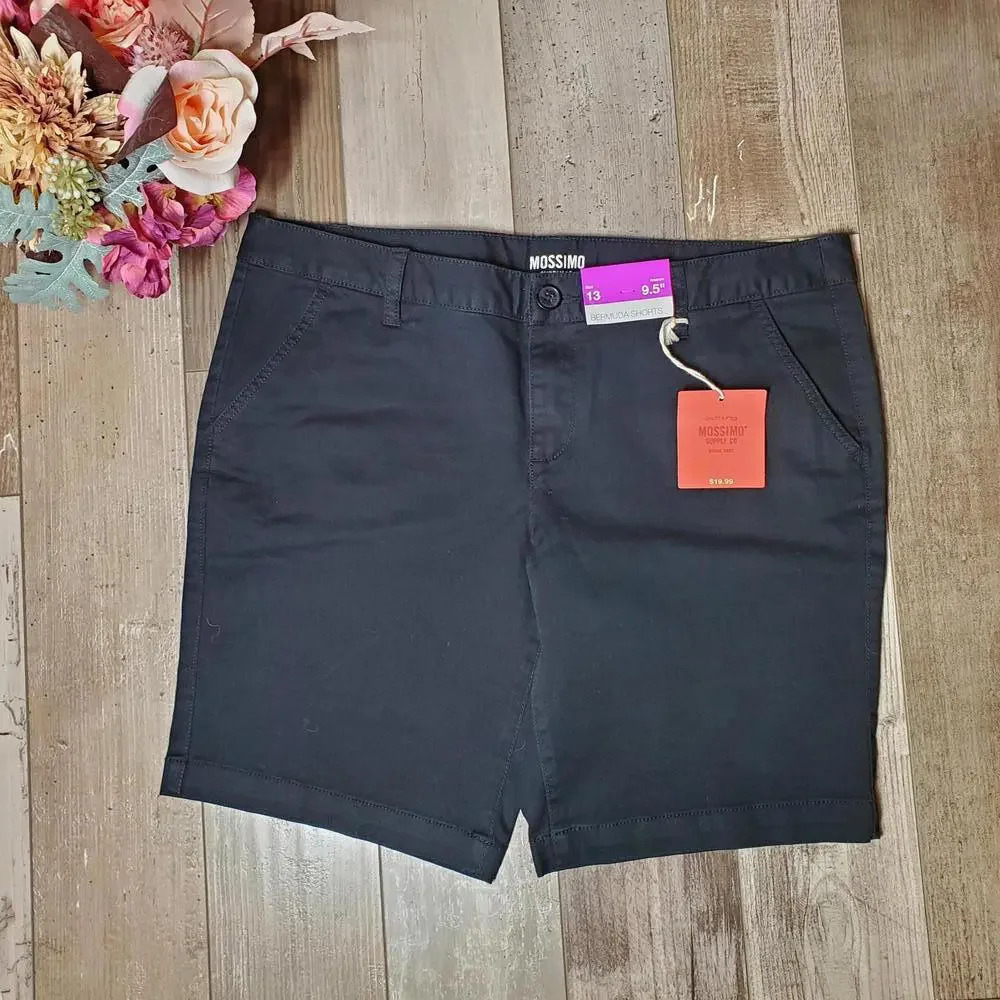 NWT Mossimo Supply Co. Black Bermuda Chino Shorts Size 13 Slim Juniors